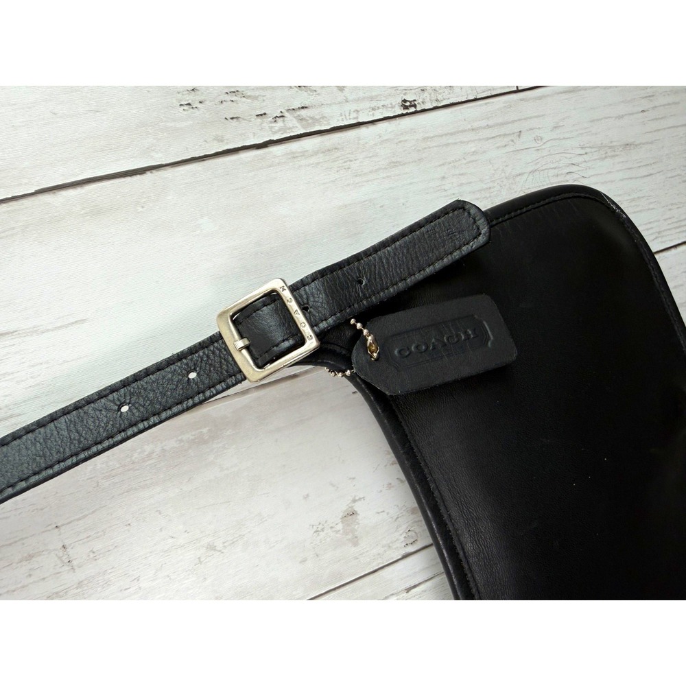 Coach Black Small Mini Crescent Shoulder Bag, Magnetic Closure, Silver Hardware